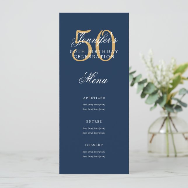 Invitación Elegante menú 50 cumpleaños fiesta de la marina de (Anverso de pie)