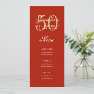 Invitación Elegante menú 50 de la Fiesta de Cumpleaños Gold R