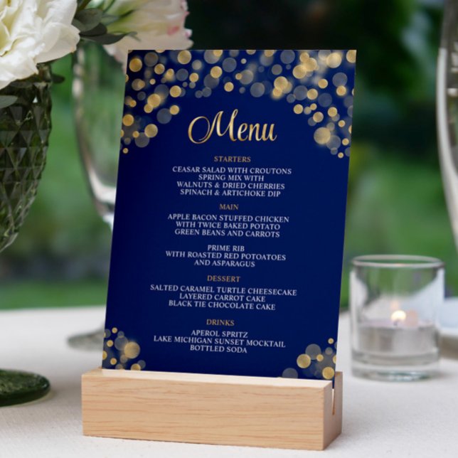Invitación Elegante menú azul marino y dorado - 5x7 (Subido por el creador)