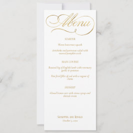 Invitación Elegante menú Boda de caligrafía blanca y falsa de
