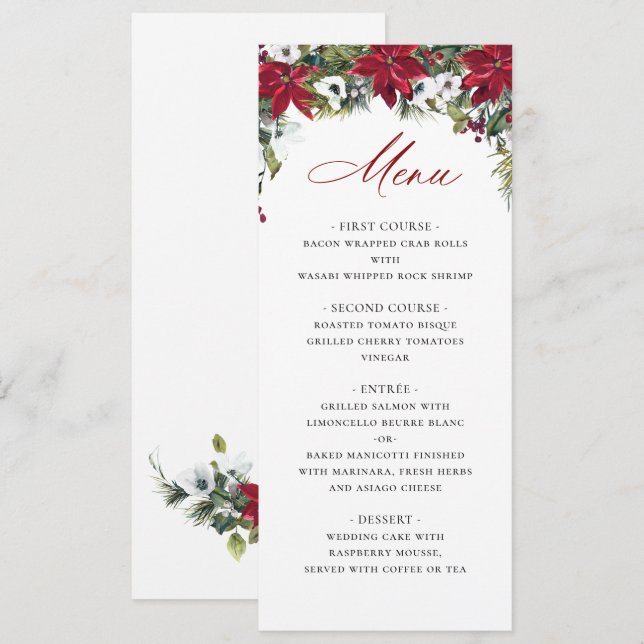 Invitación Elegante menú Boda de Navidades de la Poinsettia R (Anverso / Reverso)