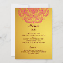 Invitación Elegante menú Boda hindú rosado dorado