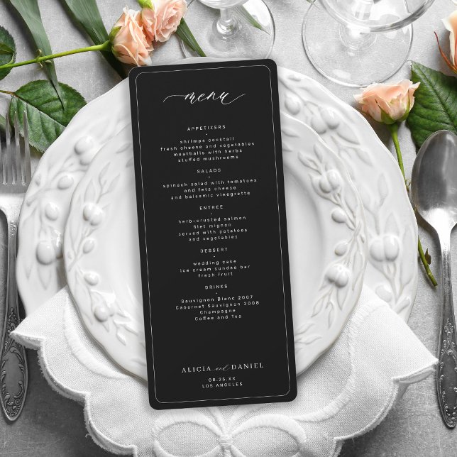 Invitación Elegante menú boda imprimible en negro (Subido por el creador)