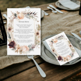 Invitación Elegante menú BOHO Fall Boda floral de otoño