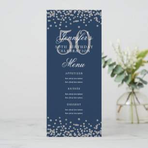 Invitación Elegante menú de 50 cumpleaños Confetti azul de la
