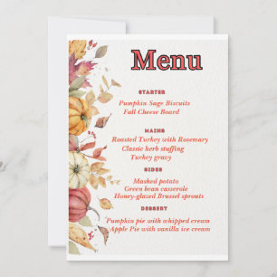Invitación Elegante menú de Acción de Gracias