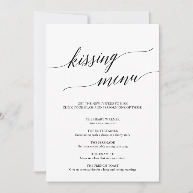 Invitación Elegante menú de besos con caligrafía negra (Anverso)
