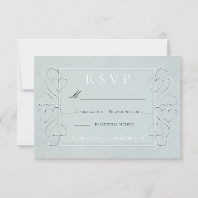 Invitación Elegante menú de Boda azul ligera RSVP (Anverso)
