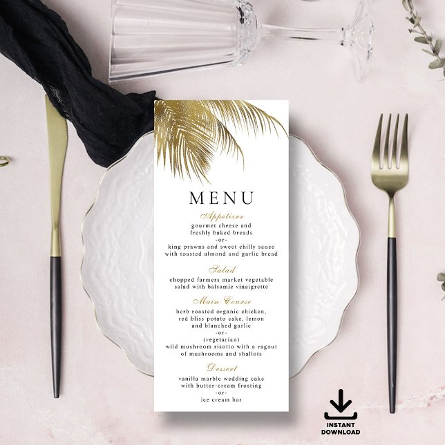 Invitación Elegante menú de bodas de palmeras tropicales (Subido por el creador)