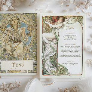Invitación Elegante menú de cena Boda Art Nouveau Mucha