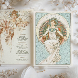 Invitación Elegante menú de cena Boda Art Nouveau Mucha