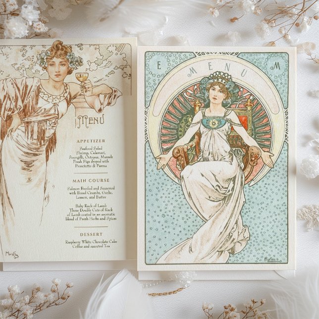 Invitación Elegante menú de cena Boda Art Nouveau Mucha (Subido por el creador)