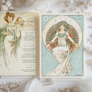 Invitación Elegante menú de cena Boda Art Nouveau Mucha