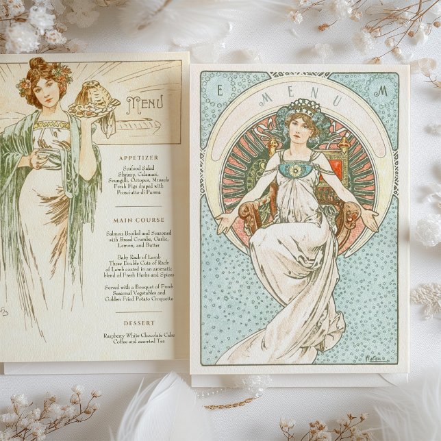 Invitación Elegante menú de cena Boda Art Nouveau Mucha (Subido por el creador)