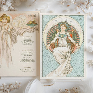 Invitación Elegante menú de cena Boda Art Nouveau Mucha
