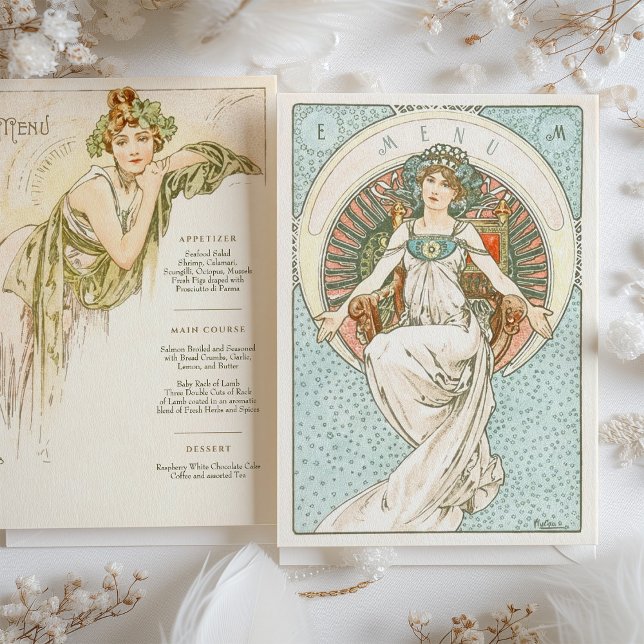 Invitación Elegante menú de cena Boda Art Nouveau Mucha (Subido por el creador)