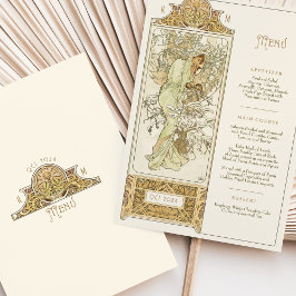 Invitación Elegante menú de cena Boda Art Nouveau Mucha
