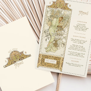 Invitación Elegante menú de cena Boda Art Nouveau Mucha