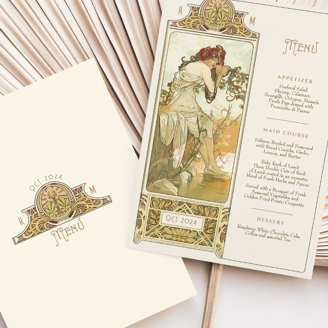 Invitación Elegante menú de cena Boda Art Nouveau Mucha (Subido por el creador)