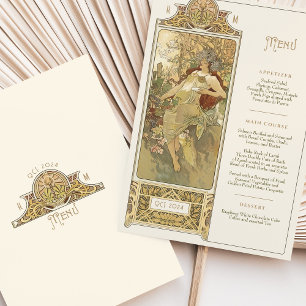 Invitación Elegante menú de cena Boda Art Nouveau Mucha