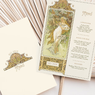 Invitación Elegante menú de cena Boda Art Nouveau Mucha