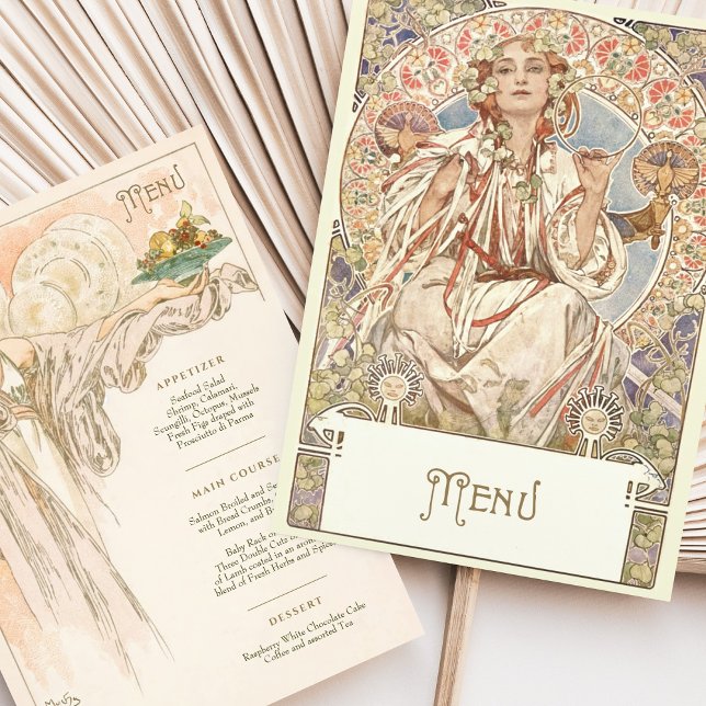 Invitación Elegante menú de cena Boda Art Nouveau Mucha (Subido por el creador)