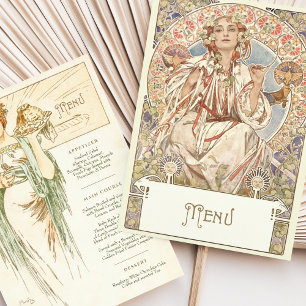 Invitación Elegante menú de cena Boda Art Nouveau Mucha