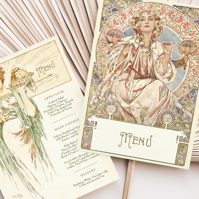 Invitación Elegante menú de cena Boda Art Nouveau Mucha (Subido por el creador)