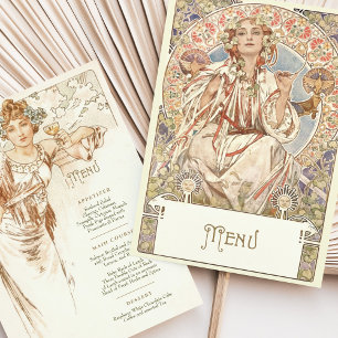 Invitación Elegante menú de cena Boda Art Nouveau Mucha
