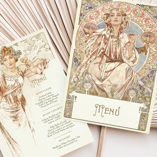 Invitación Elegante menú de cena Boda Art Nouveau Mucha (Subido por el creador)