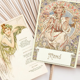Invitación Elegante menú de cena Boda Art Nouveau Mucha