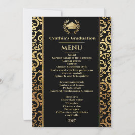 Invitación Elegante menú de cena de graduación de marco dorad