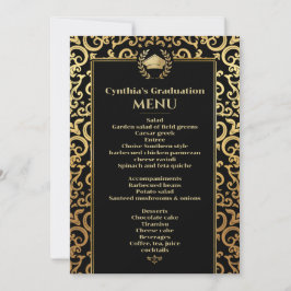 Invitación Elegante menú de cena de graduación de marco dorad