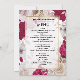 Invitación Elegante menú de cena de graduación floral