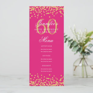 Invitación Elegante menú de cumpleaños 60 Confetti dorado ros