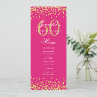 Invitación Elegante menú de cumpleaños 60 Confetti dorado ros
