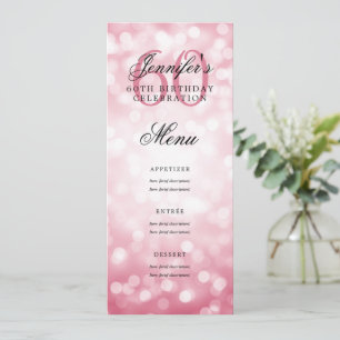 Invitación Elegante menú de cumpleaños 60 Luces de Rubor Pink