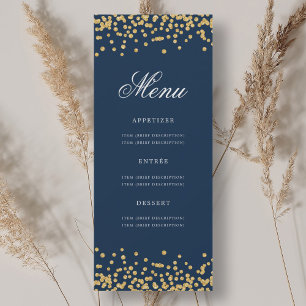 Invitación Elegante menú de cumpleaños 70 Confetti azul de la