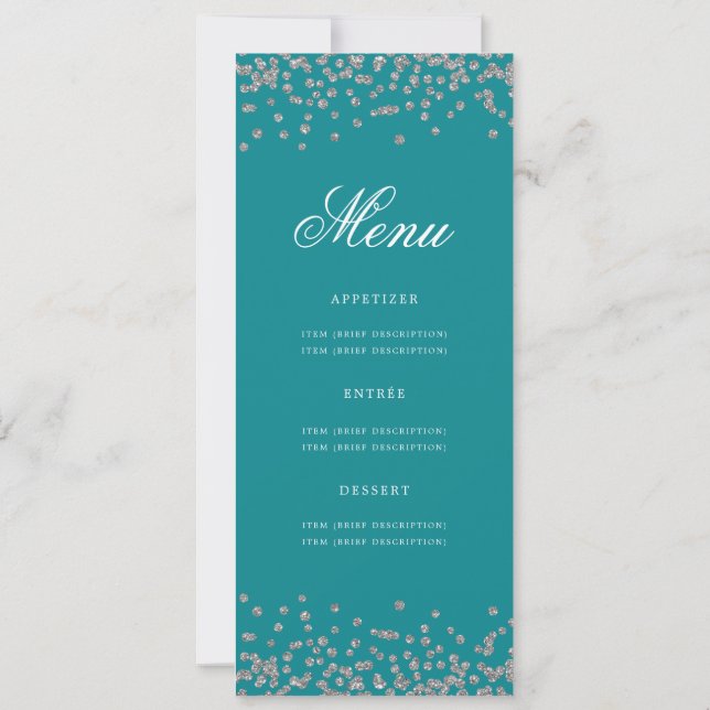 Invitación Elegante menú de cumpleaños 70 Confetti plateado V (Reverso)