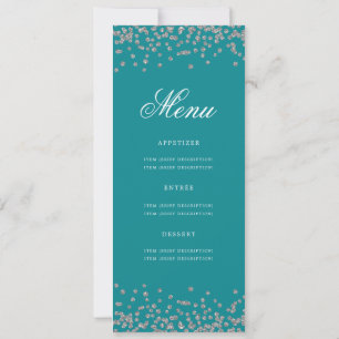 Invitación Elegante menú de cumpleaños 70 Confetti plateado V