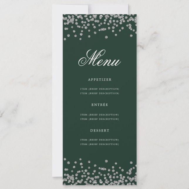 Invitación Elegante menú de cumpleaños 70 Plata Confetti Verd (Reverso)