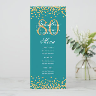 Invitación Elegante menú de cumpleaños 80 Confetti turquesa d