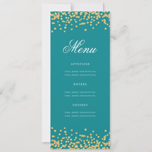 Invitación Elegante menú de cumpleaños 80 Confetti turquesa d (Reverso)
