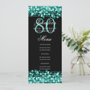 Invitación Elegante menú de cumpleaños 80 Luces turquesas