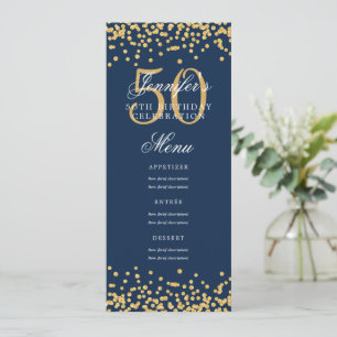 Invitación Elegante menú de cumpleaños número 50 Confetti azu