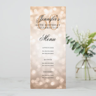 Invitación Elegante menú de cumpleaños número 60 Rosa Luces d