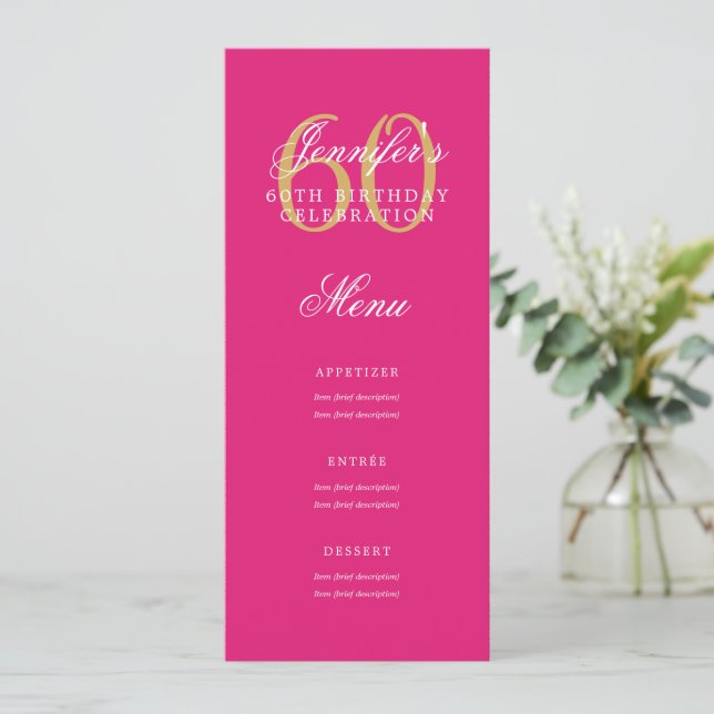 Invitación Elegante menú de Fiesta de Cumpleaños 60 Dorado Ro (Anverso de pie)