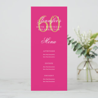 Invitación Elegante menú de Fiesta de Cumpleaños 60 Dorado Ro