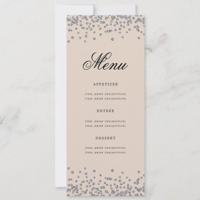 Invitación Elegante menú de Fiesta de Cumpleaños 60 Plata Cha (Reverso)