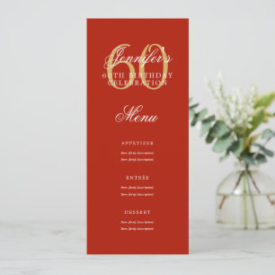 Invitación Elegante menú de Fiesta de Cumpleaños 60 Rojo Oro